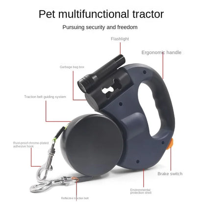 3m Double Pet Leash           with 360 degrees Swivel Connector + Flashlight