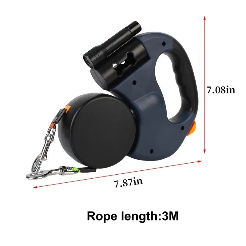 3m Double Pet Leash           with 360 degrees Swivel Connector + Flashlight