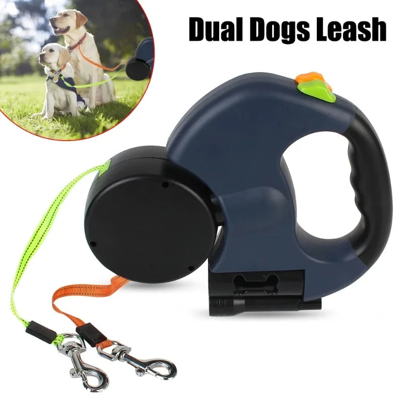 3m Double Pet Leash           with 360 degrees Swivel Connector + Flashlight